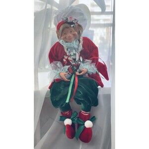 Christmas Cook Elf Shelf Sitter Ornament 16" Red Green Outfit Articulated Legs